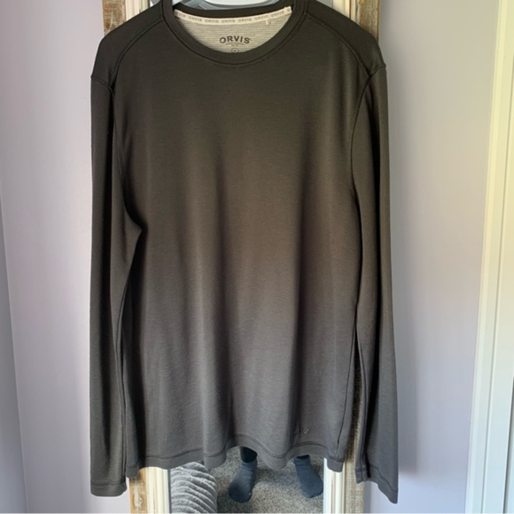ORVIS Long Sleeve Shirt Henley pullover Gray Grey Large Comfy‎